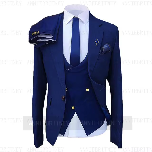 Costume de mariage pour homme gris, veste bleue, pantalon, sur mesure, grandes tailles, smoking form
