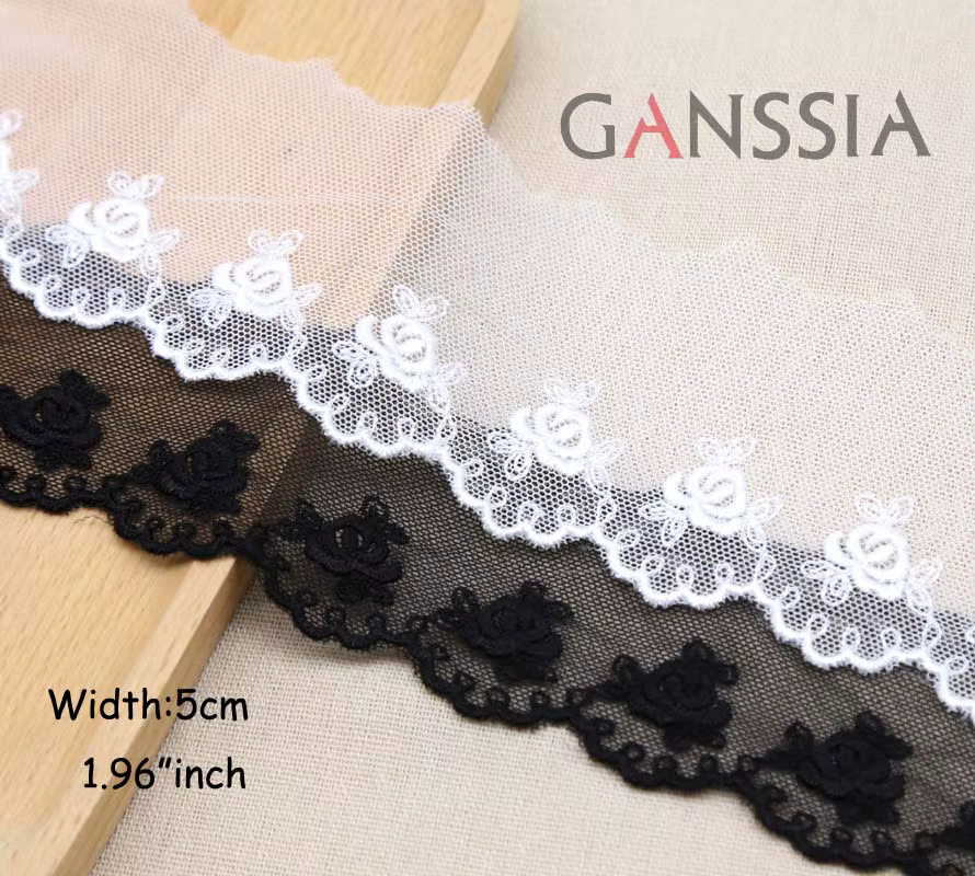 Largeur: 5cm (2 po) Rose Mesh Brodé Dentelle Garniture Dentelle pour DIY Couture Accessoires vêtemen
