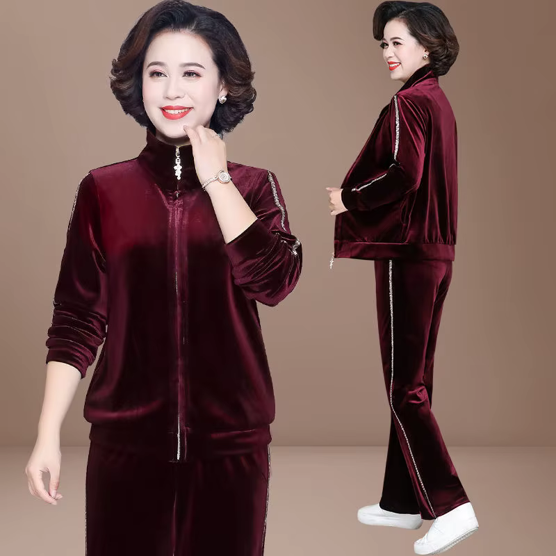 Mode maman velours survêtement femmes velours vêtements de sport 2 pièces ensemble printemps automne