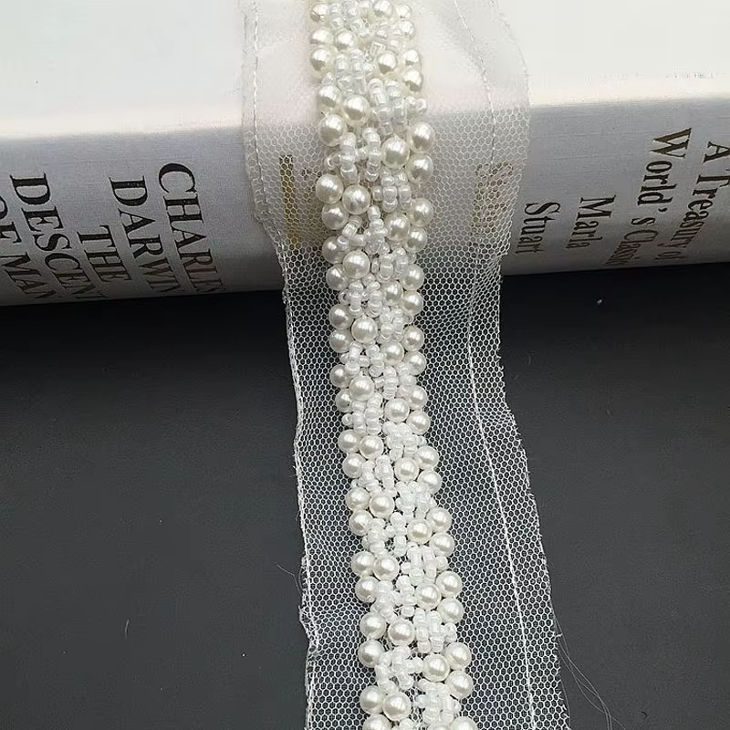 Garniture en dentelle perlée blanche/noire, 1Yard 5.5cm, ceinture de mariée, garniture de bijoux