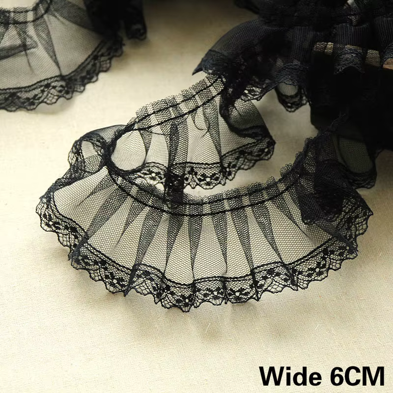 Ruban de Broderie en Dentelle Noire, 6cm de Large, Garniture à Volants, Bricolage à la Main, Robe Pl