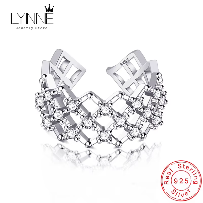 Mode créative maille caractéristiques 925 en argent Sterling redimensionnable anneaux femmes bijoux