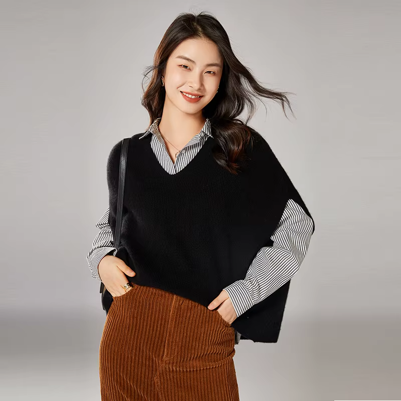 Gilet sans manches à col en V pour femmes, 100% laine, solide, tricoté, décontracté, ample, nouvelle