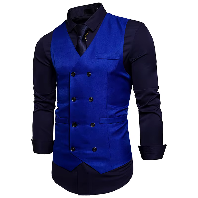 Nouvelle marque robe gilets pour hommes décontracté coupe ajustée hommes costume Gilet Double bouton