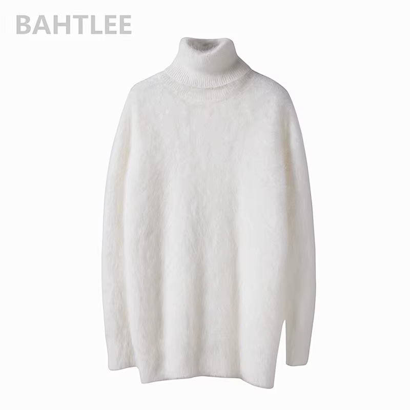 BAHTLEE-Pull Angora Femme, Pulls Col Roulé, Pull Ogo, Manches sulf, Maintien au Chaud, Blanc, Hiver