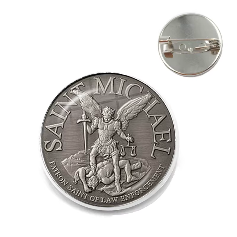 Broche Cabochon en verre archange St. Michael, me protège, bouclier Saint, breloque de Protection, é
