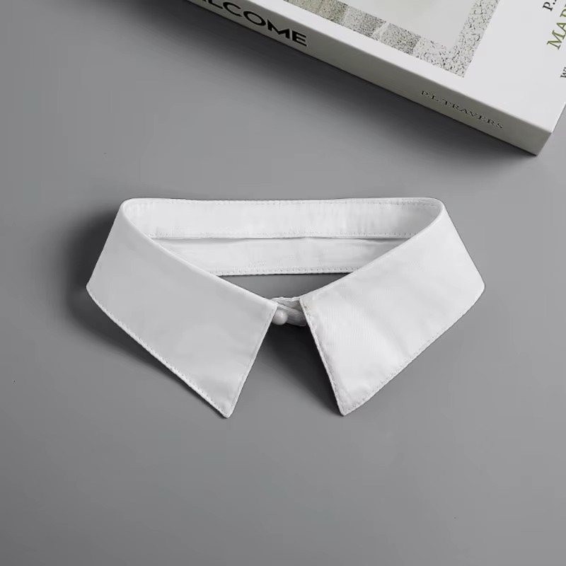 Faux col en mousseline de soie pour femme, manches en coton, chemise amovible, chemisier à revers, h
