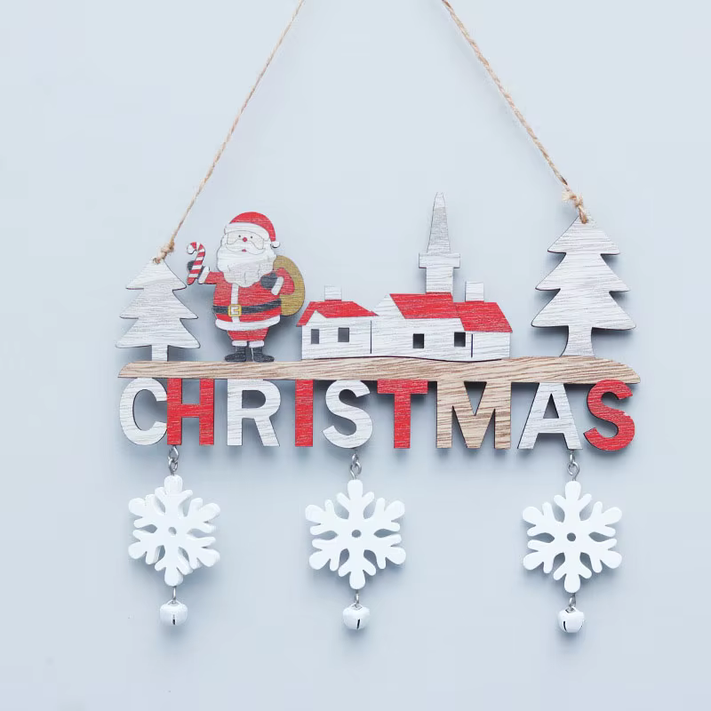 Ornements de porte en bois de wapiti de bonhomme de neige de père Noël de Noël, décoration murale de