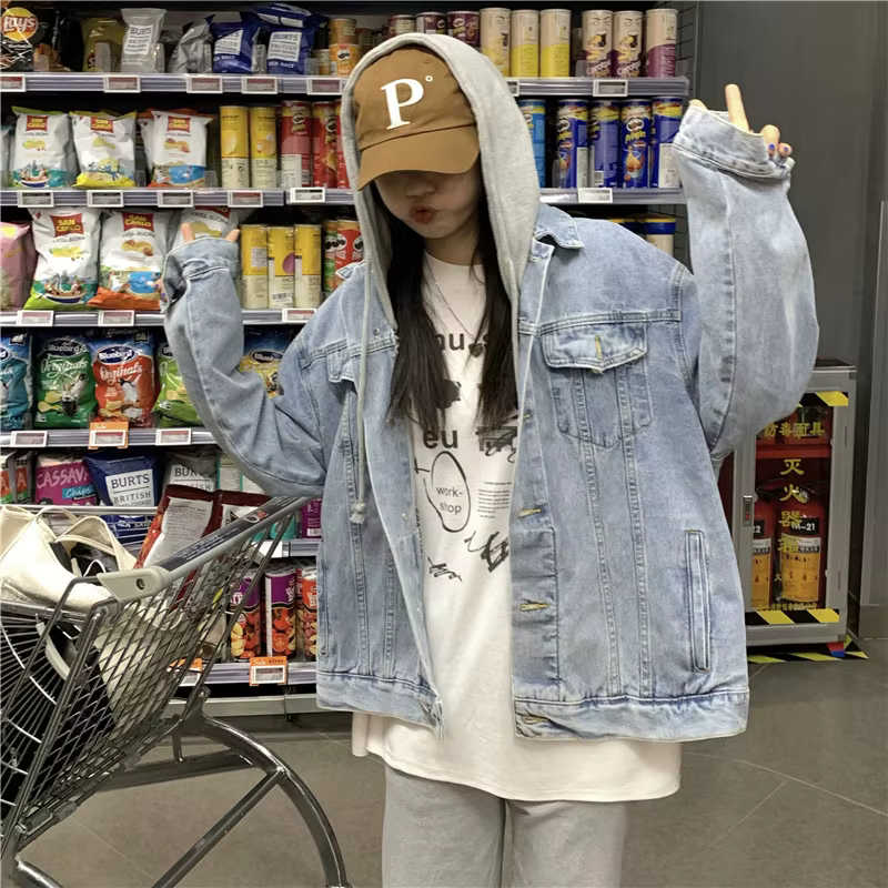 Veste en Jean à capuche pour femme, manteaux en Denim amples et boutonnés de Style coréen, nouvelle 