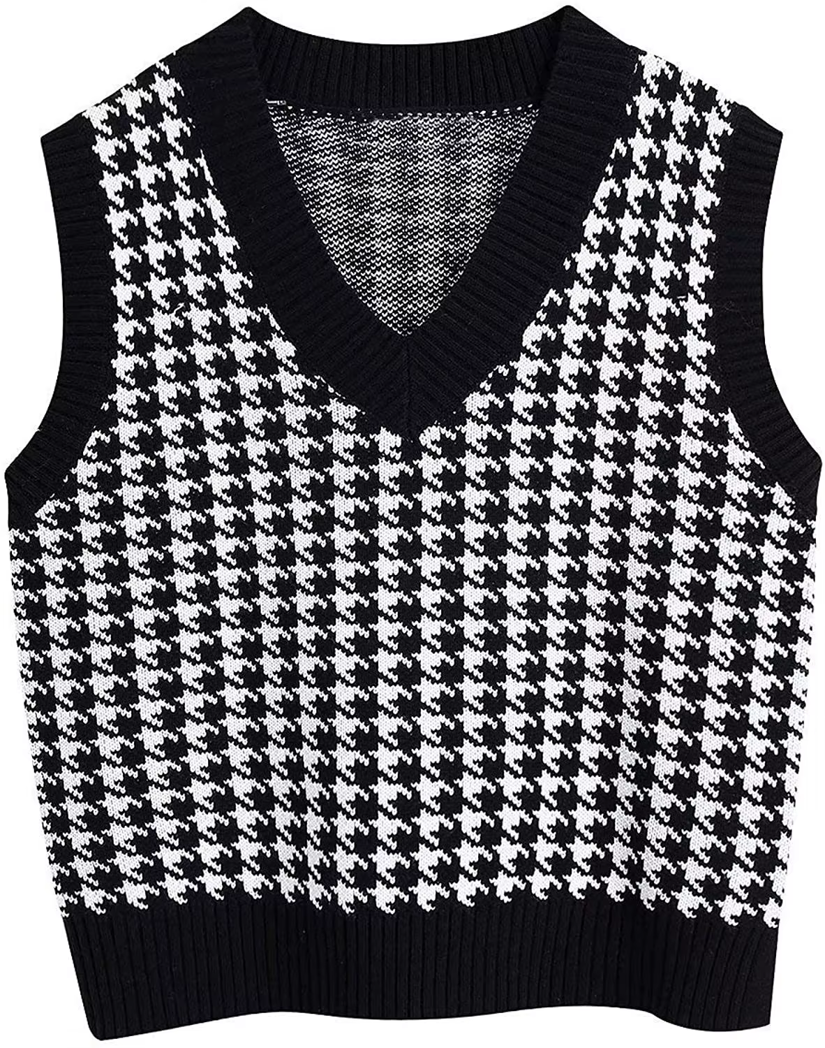 FibrGeometric-Pull pied-de-poule GlaWomen, Pull à col en V, Pull décontracté, Pullover doux, Tricots