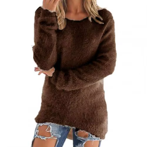 Femmes élégantes pull automne hiver coton mélange doux moelleux ourlet irrégulier tricoté pull pulls