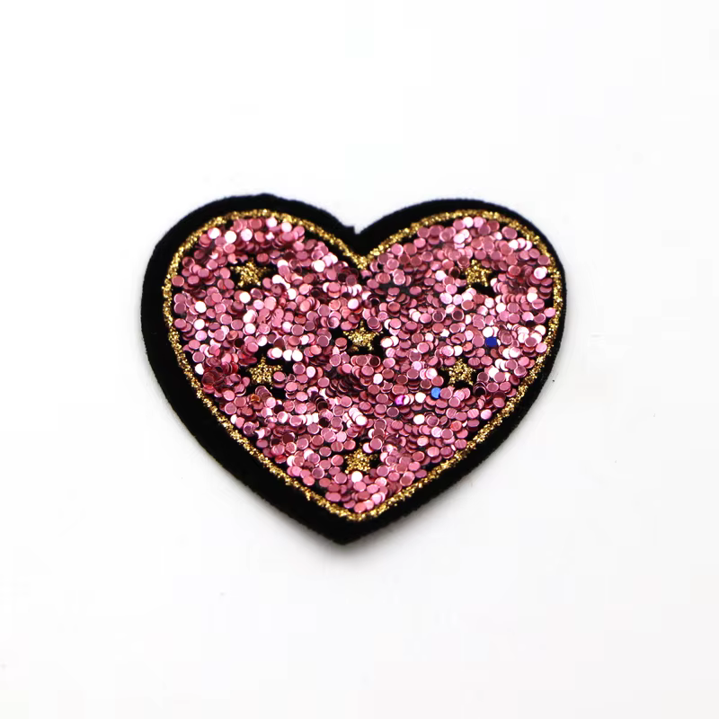 Patchs de vêtements à paillettes en forme de cœur rose, 10 pièces/lot, appliques à coudre, fer sur c