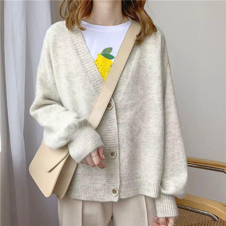 H.SA-Pull en cachemire pour femme, cardigans monochromes, manteau chic, style coréen, veste décontra