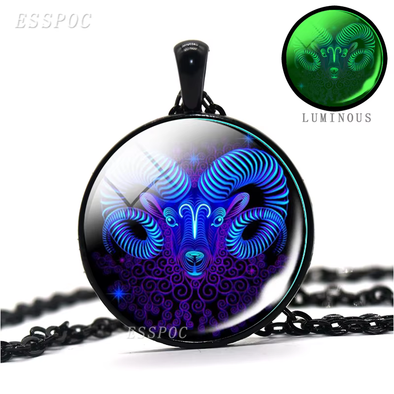 Collier Cabochon en Verre avec 12 Signes du Zodiaque, 12 Constellations, Lion, Vierge, Cancer, Vèbre