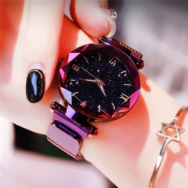 Montre ciel étoilé avec ceinture magnétique pour femme, quartz diamant, horloge habillée, mode