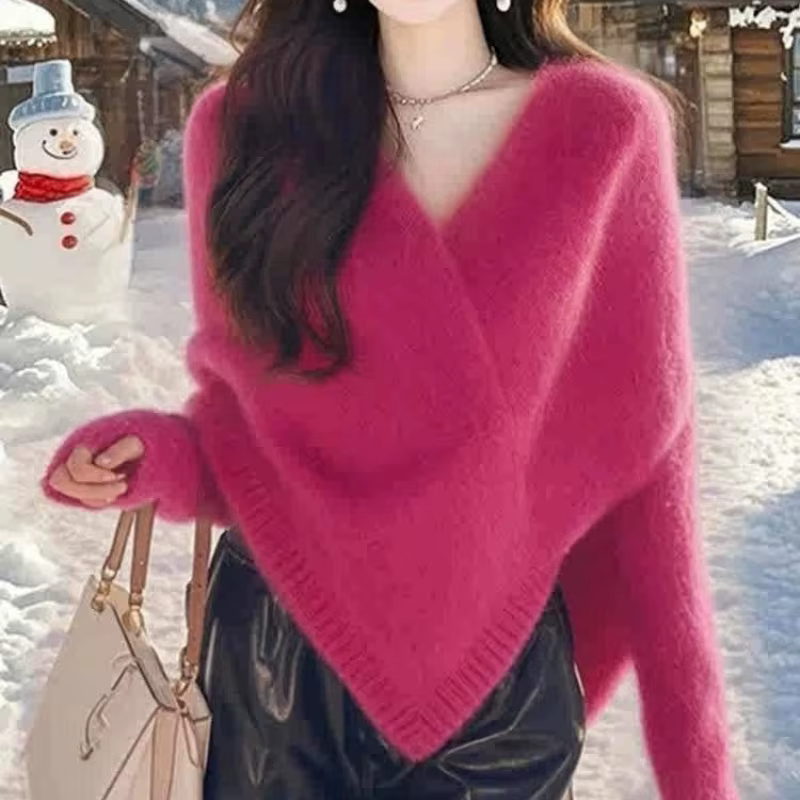 Femmes asymétrique Cape Poncho pull Mohair élégant Style Noble automne hiver hauts