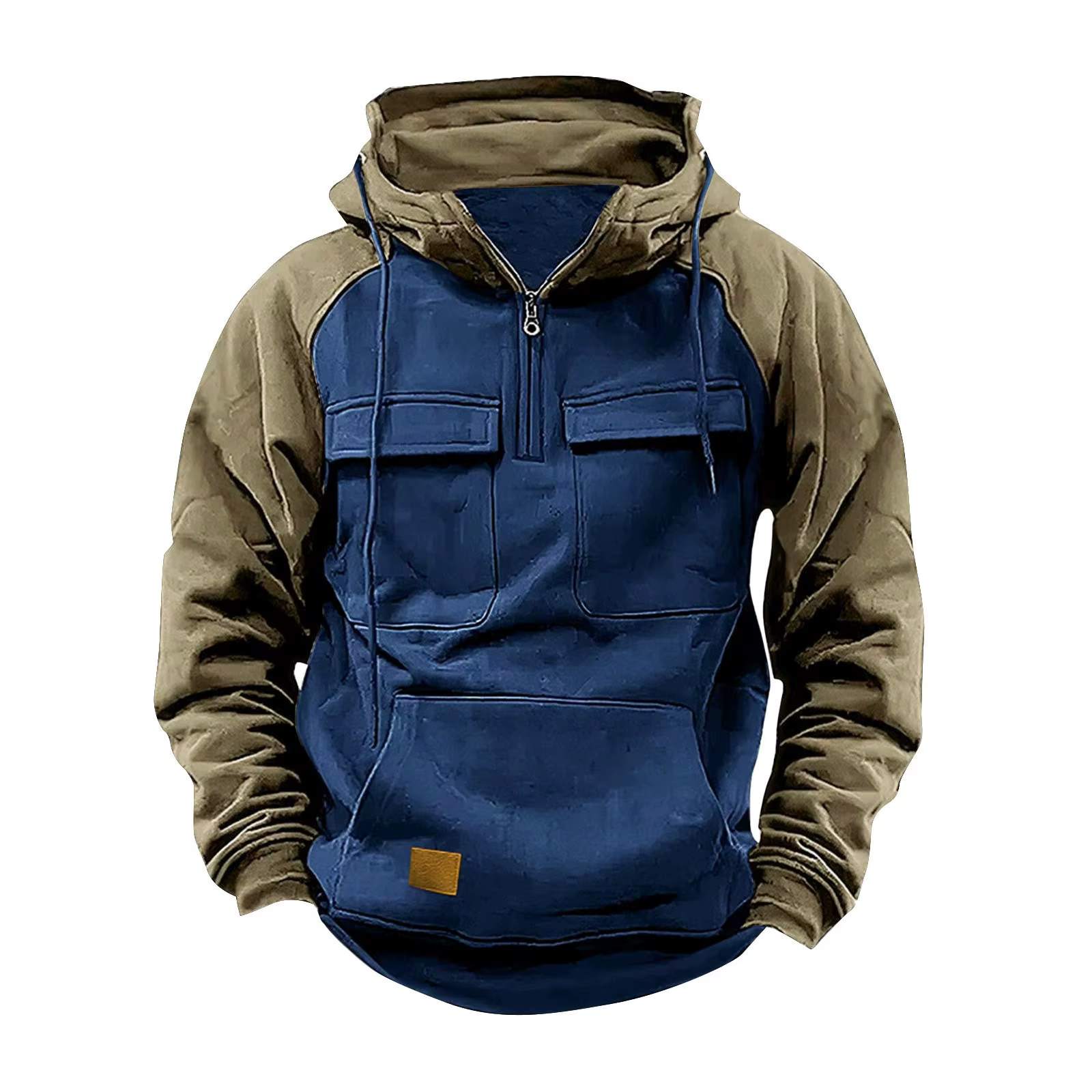 Sweat à capuche demi-fermeture éclair pour hommes, vêtements de travail, manches longues, poches mul