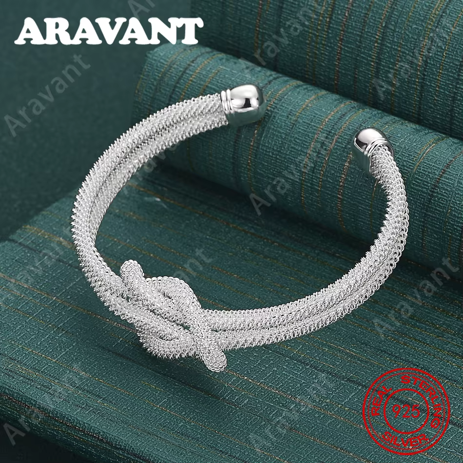 Bracelet ouvert en maille tressée en argent Sterling 925 pour femmes, bijoux de fête de mariage exqu