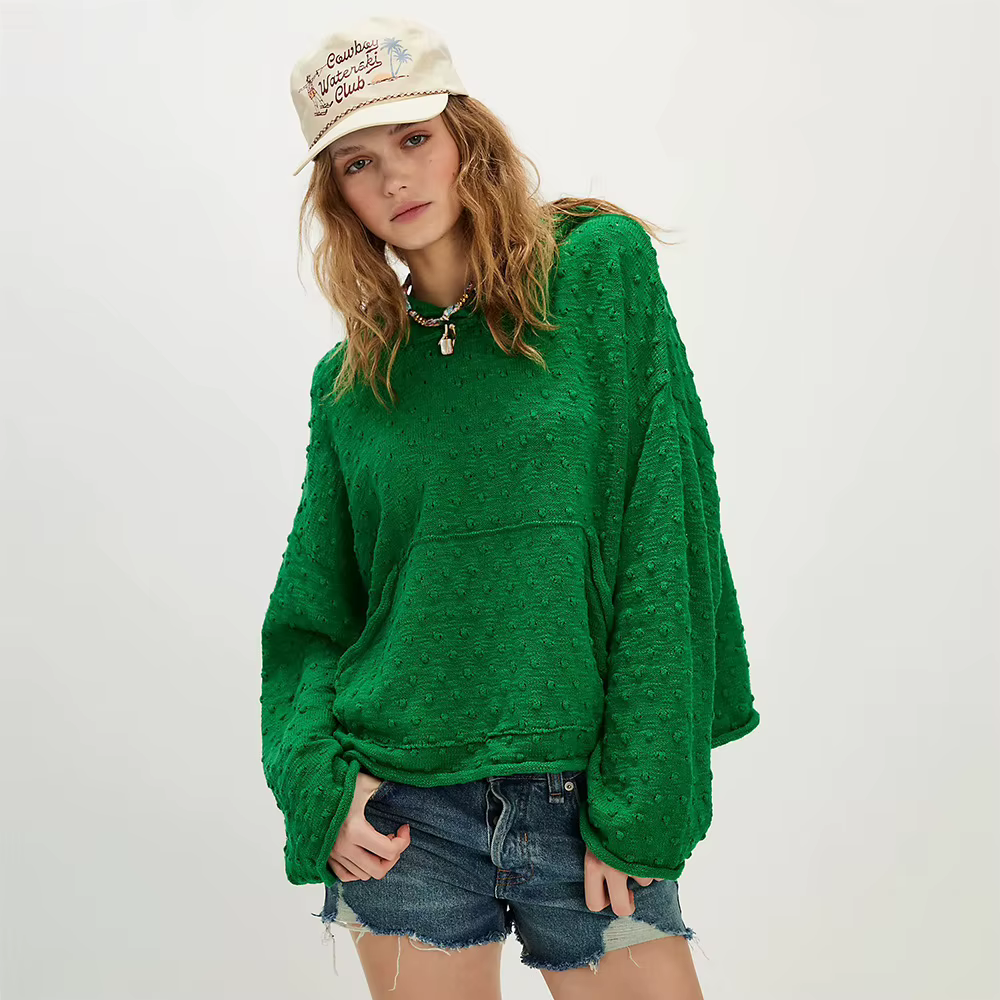 2025 automne et hiver vêtements pour femmes nouveau décontracté coupe ample pull à capuche tricoté p