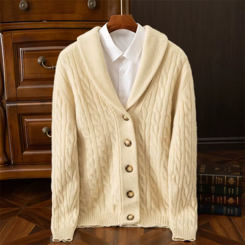 Pull en laine pour homme, boutonné, en cachemire épais, tricoté, ample et chaud, pour l'automne et l
