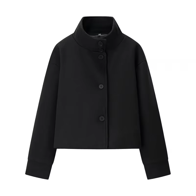Veste courte à col montant pour femme, manteau à manches longues, simple boutonnage, court, élégant,