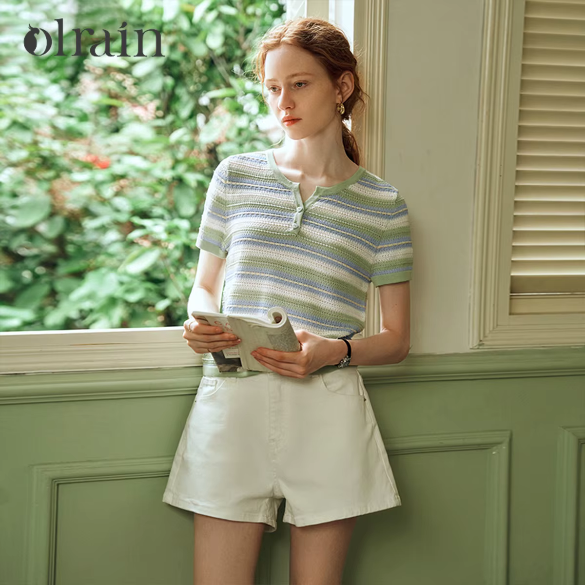 Pulls tricotés rayés à col rond et petit décolleté en V pour femme OLrain – Collection été 2026 – Te