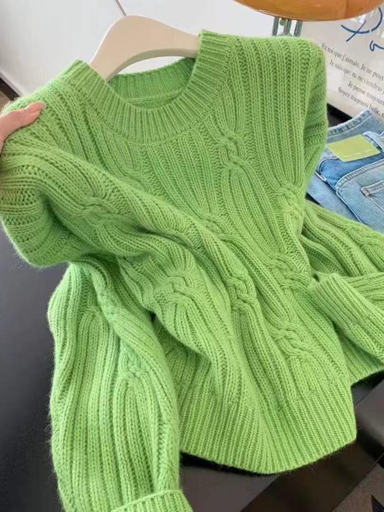 Pulls Verts Doux pour Femmes – Col Rond Tendance, Style Décontracté, Tricot Mignon, Coupe Ample, Sty