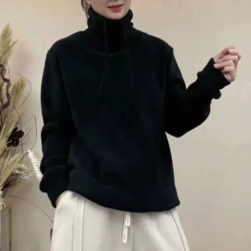 Sweat-shirt pour femme doublé polaire, épais, couleur unie, ample, manches longues, décontracté, aut