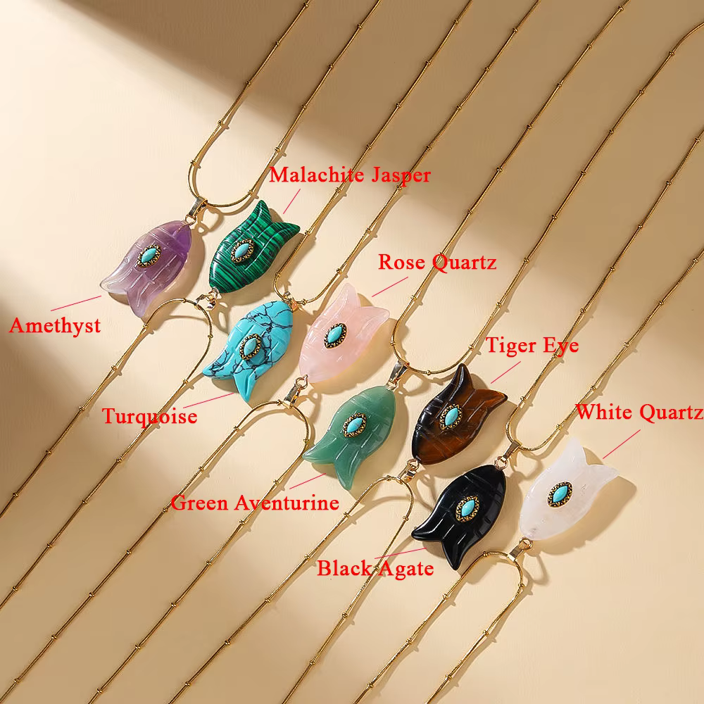Collier en forme de poisson améthyste naturelle Malachite pendentif colliers bohème Mini collier Sty