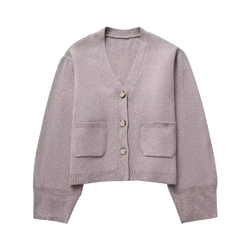 Xpqbb-Cardigan en tricot à col en V pour femme, pull à simple boutonnage, tricots monochromes, manch