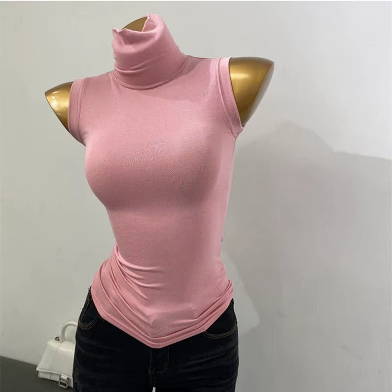 Débardeur moulant sans manches à col montant pour femme, extensible, transparent, respirant, léger,