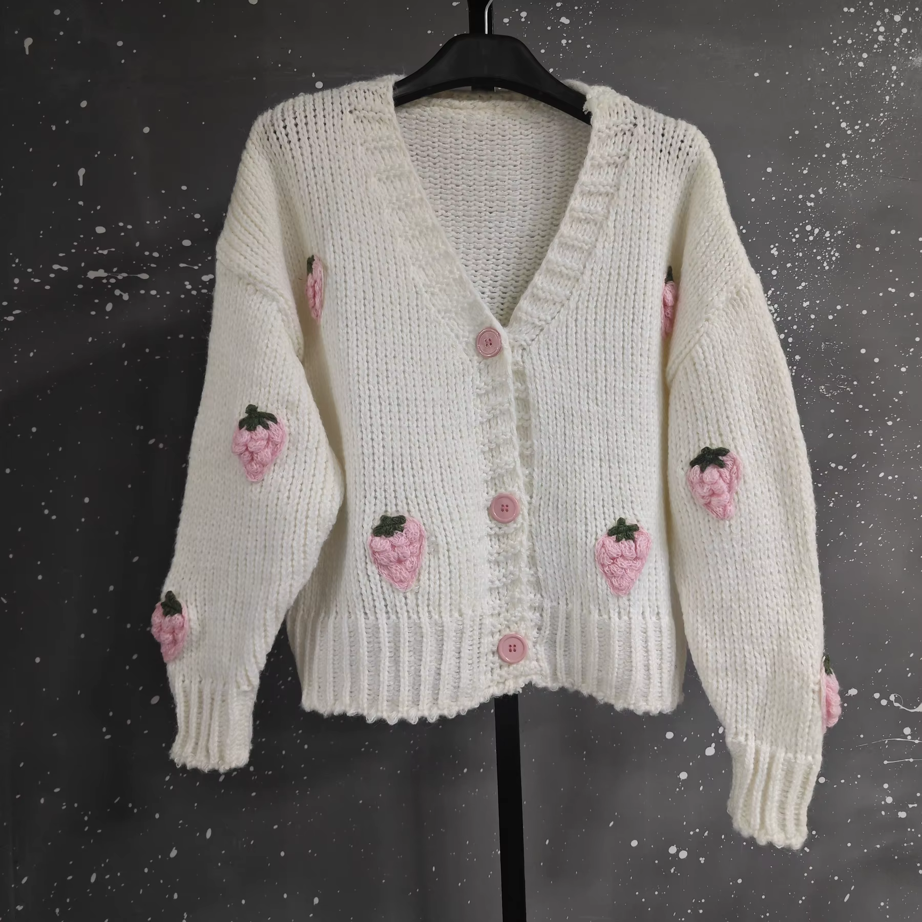LANMREM-Pull tricoté à col en V pour femme, manches bouffantes, simple boutonnage, pulls chics, doux