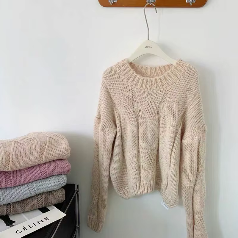 Biyaby-Pull torsadé pour femme, pulls monochromes à col rond, pull basique décontracté pour femme, s