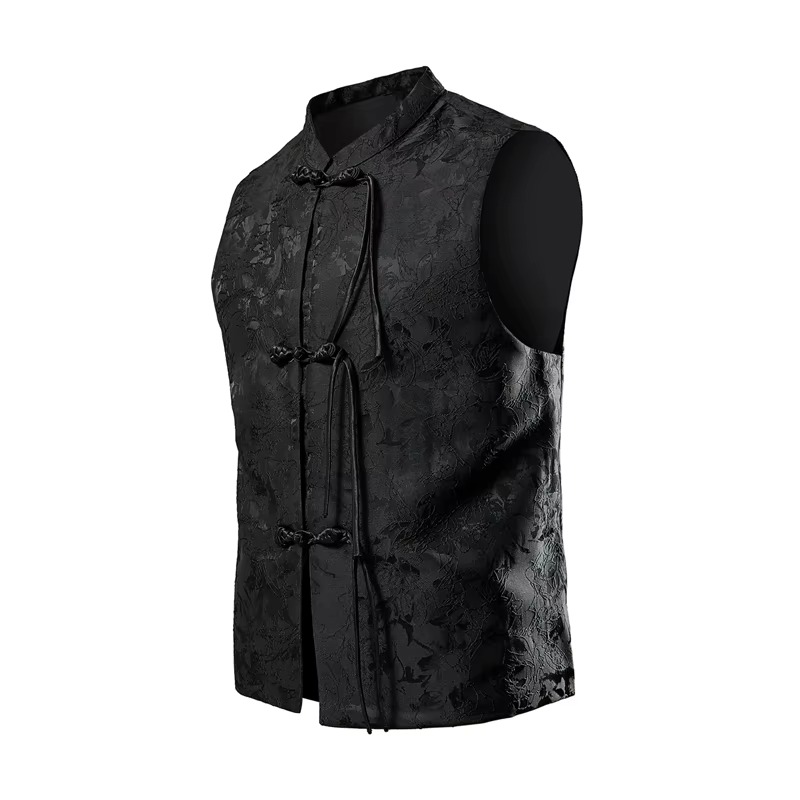 Gilets Hanfu de style traditionnel chinois pour hommes, gilets à boucle, gilet solide, document préc