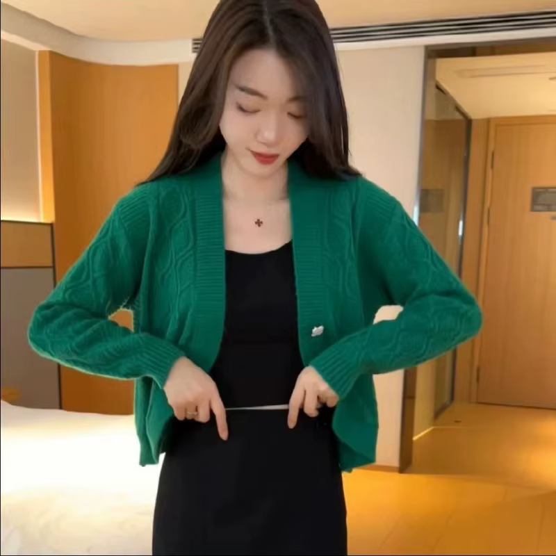Pull manteau femme printemps automne nouvelle mode torsion col en v court tricoté Cardigan haut