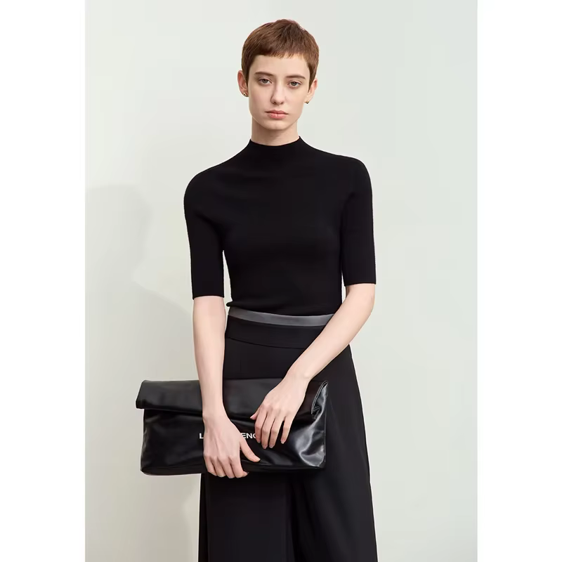 Amii-Pull en laine peignée à col roulé pour femmes, pulls minimalistes minces, pulls rétro avec beau