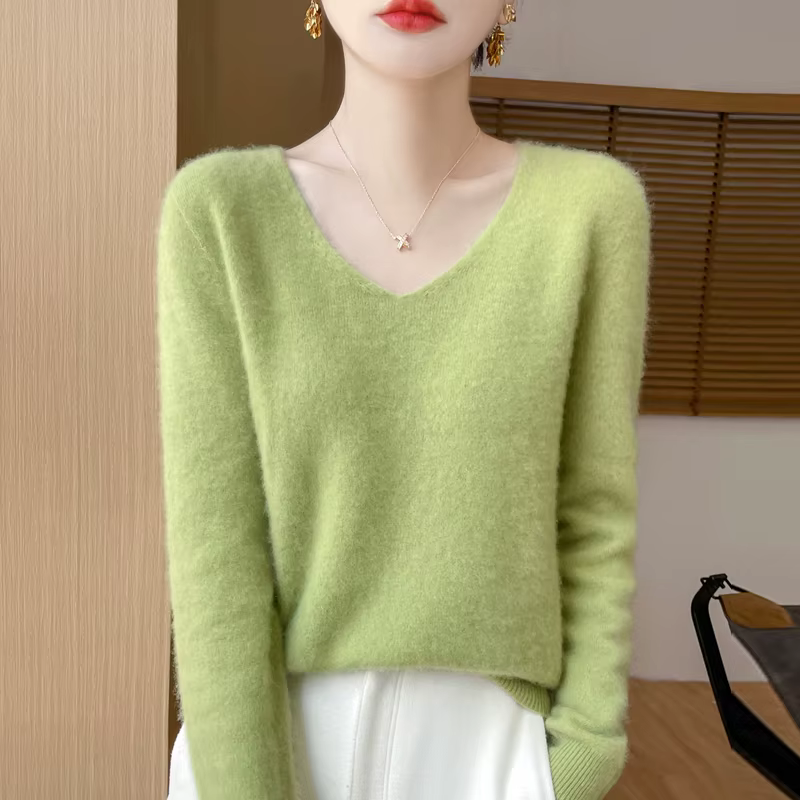 Nouveau 100% Pure laine à manches longues col en v pull pour les femmes en automne et en hiver pull 