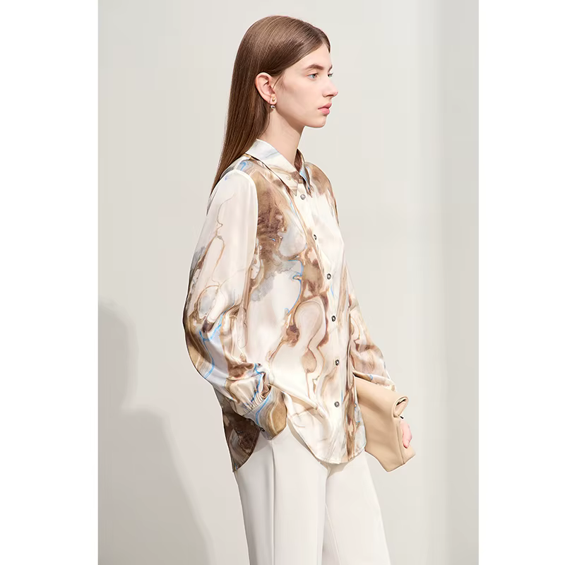 Amii minimalisme 2025 été nouvelles femmes chemise bureau dame revers imprimé coquille boutons élast
