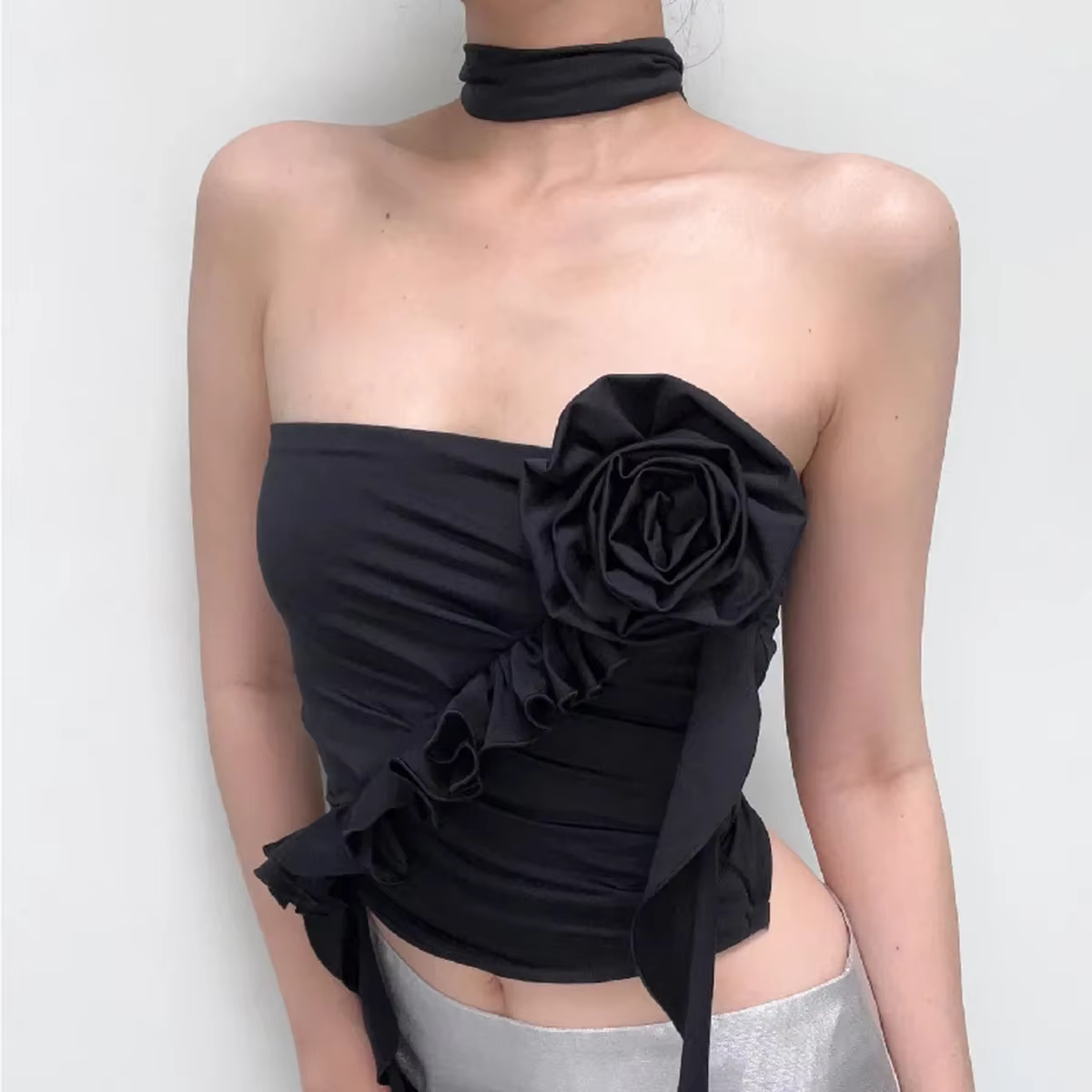 Haut floral à épaules dénudées, nouveau haut sexy pour femme avec nombril apparent
