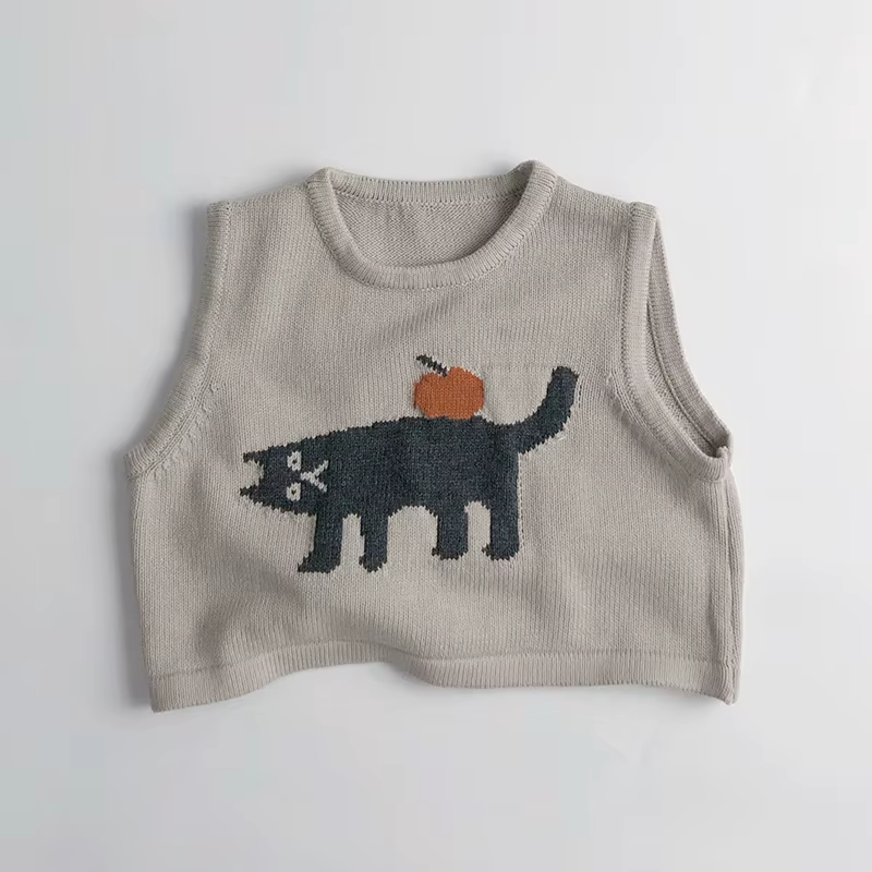 Nouveaux enfants pull sans manches animaux de bande dessinée enfant en bas âge enfants coton gilet m