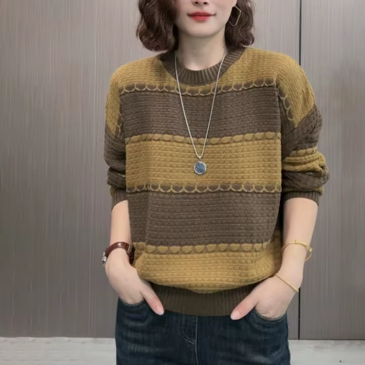 Pull à col rond côtelé pour femmes, chemise à fond, tricots pour femmes, pulls de printemps et d'aut