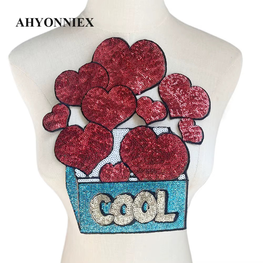 1 pièce rouge Cool paillettes coeur parchemin pour vêtements autocollant Appliques fer sur patchs ve
