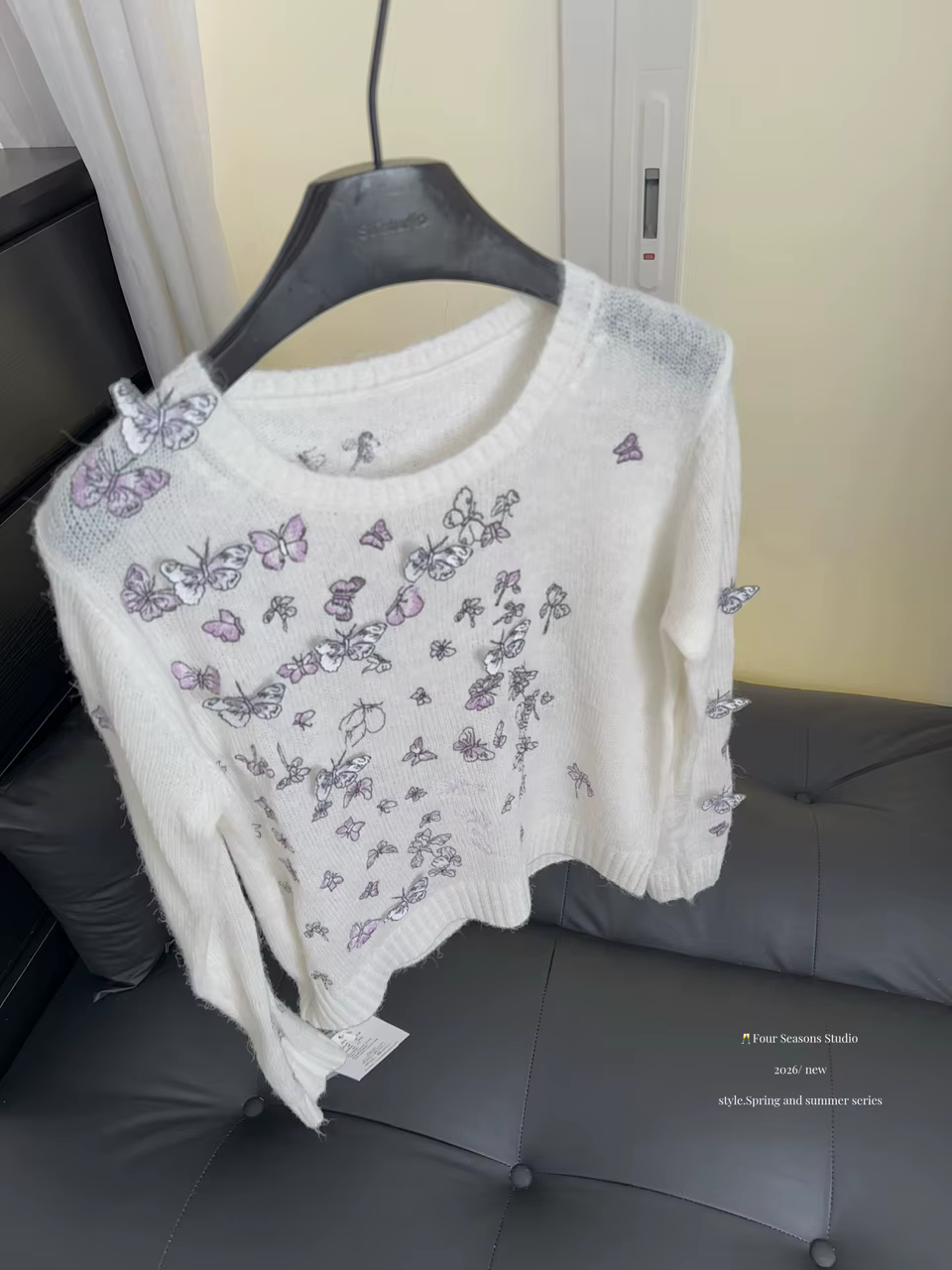 Pull en tricot pour femme, style coréen vintage, couleur unie, brodé, col rond, manches longues, déc