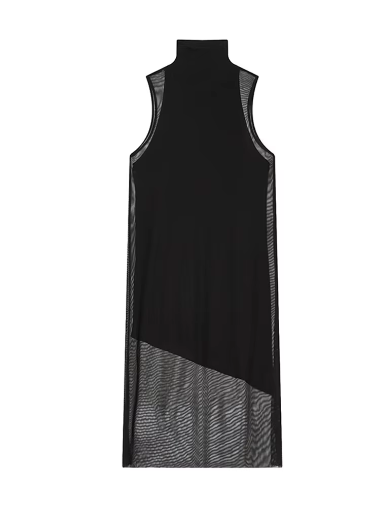 Robe Double couche sans manches à col roulé pour femmes, Sexy, ajourée, moulante, robes de soirée, n