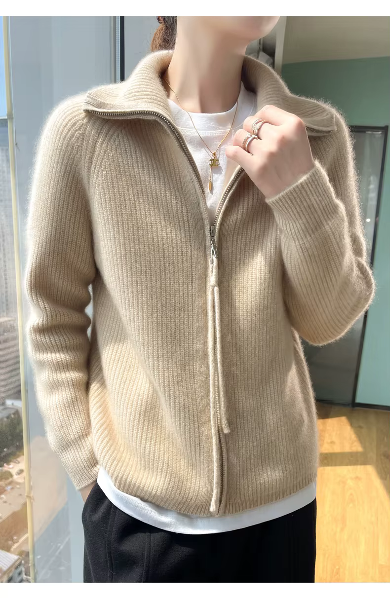 Femmes pull 2025 fermeture éclair Cardigans automne hiver épais chaud col rabattu mode solide coréen