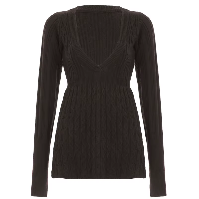 Haut en laine torsadé pour femmes, pull tricoté, col en v coupe basse, manches longues, Style rétro,