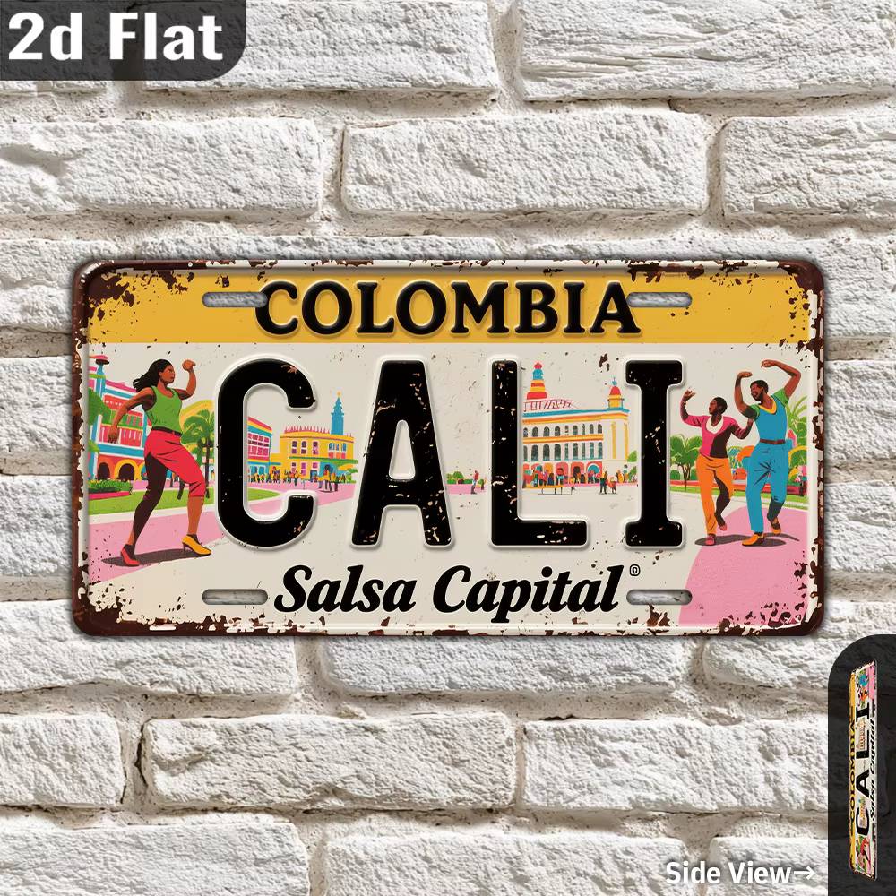 Plaque d'immatriculation vintage en métal COLOMBIA CALI, décoration murale en aluminium 12x6 pouces,