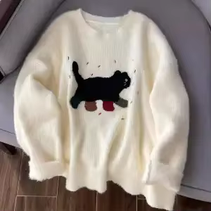 Pull blanc à la mode pour femmes, automne et hiver, ample, brodé, tricoté, haut élégant, décontracté