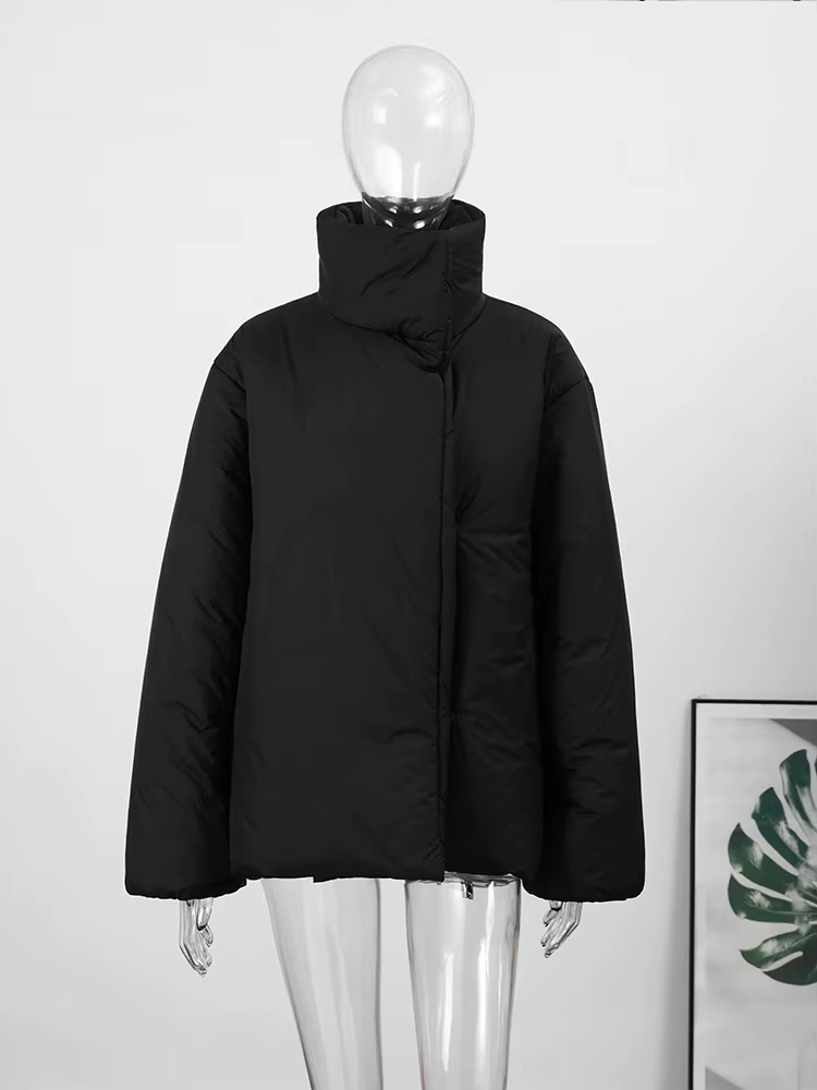 Doudoune d'hiver pour femme, col montant, patte diagonale, rembourrée, couleur unie, manteaux amples