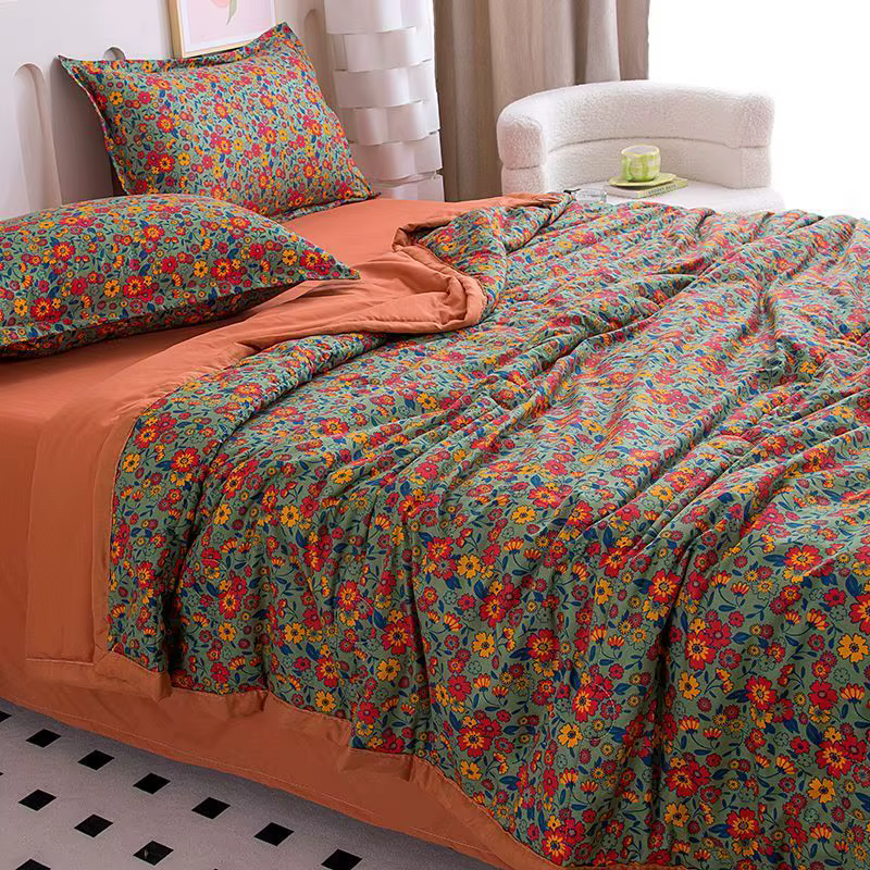 Couette d'été en coton nordique, lavable, imprimée, fine et matelassée, style pastoral, pour lit dou